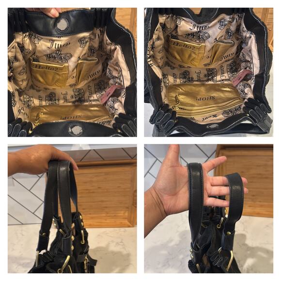 Juicy Couture iconic padlock day shoulder tote bag black terry cloth Y2K it Girl - Picture 5 of 6